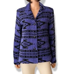 NWOT Coldwater Creek blue black Aztec pattern jacket